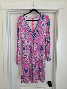 Lilly Pulitzer Pink Floral V-Neck Long Sleeve Dress